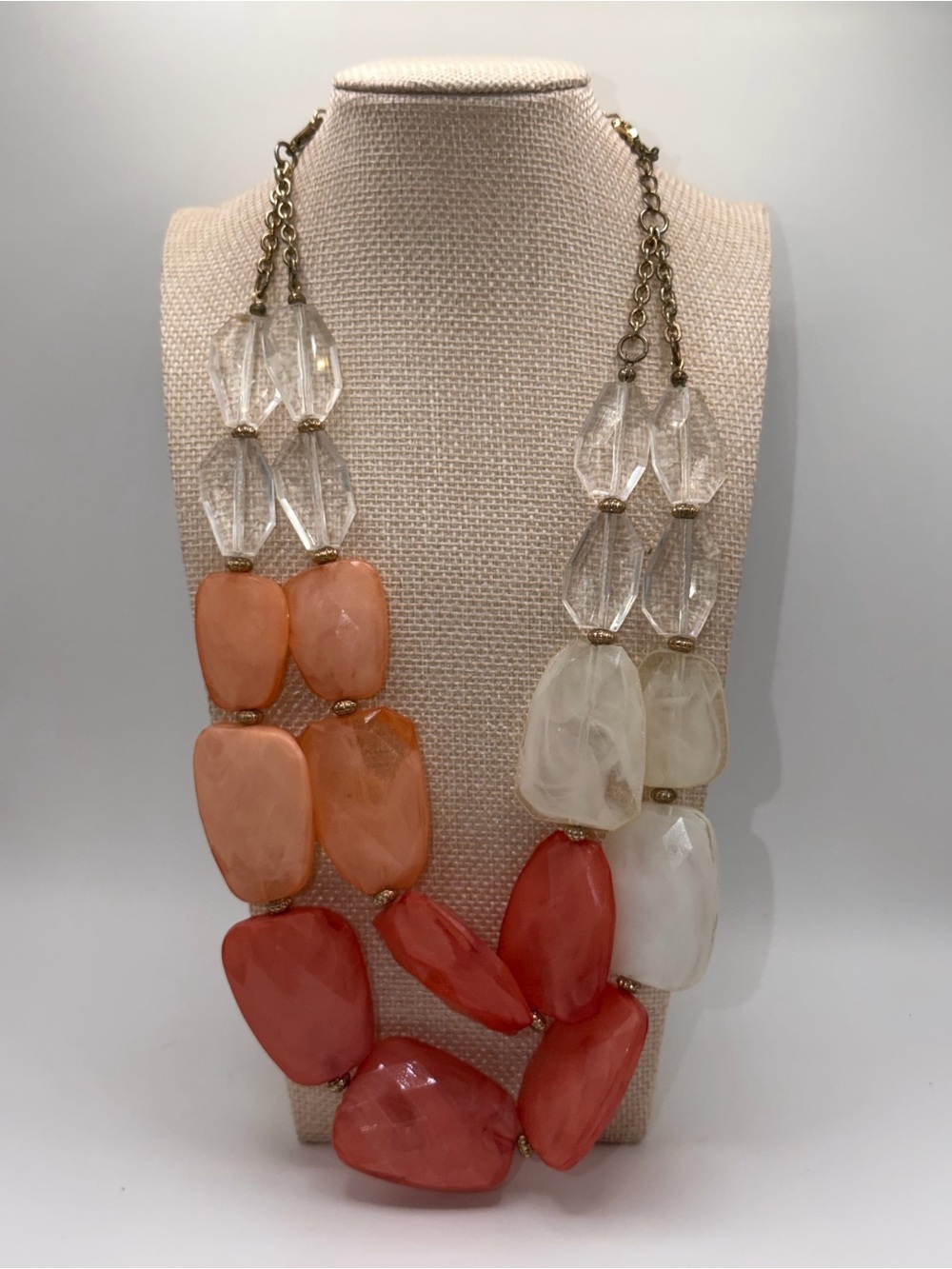 Vintage Multi-Strand Pink and Cream Statement Necklace